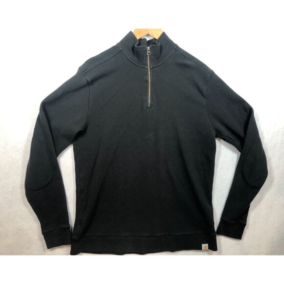 Carhartt 1/4 Zip Sweater Black Relaxed Fit Rib Knit Workwear Elbow Patch Men's L - Picture 1 of 8
